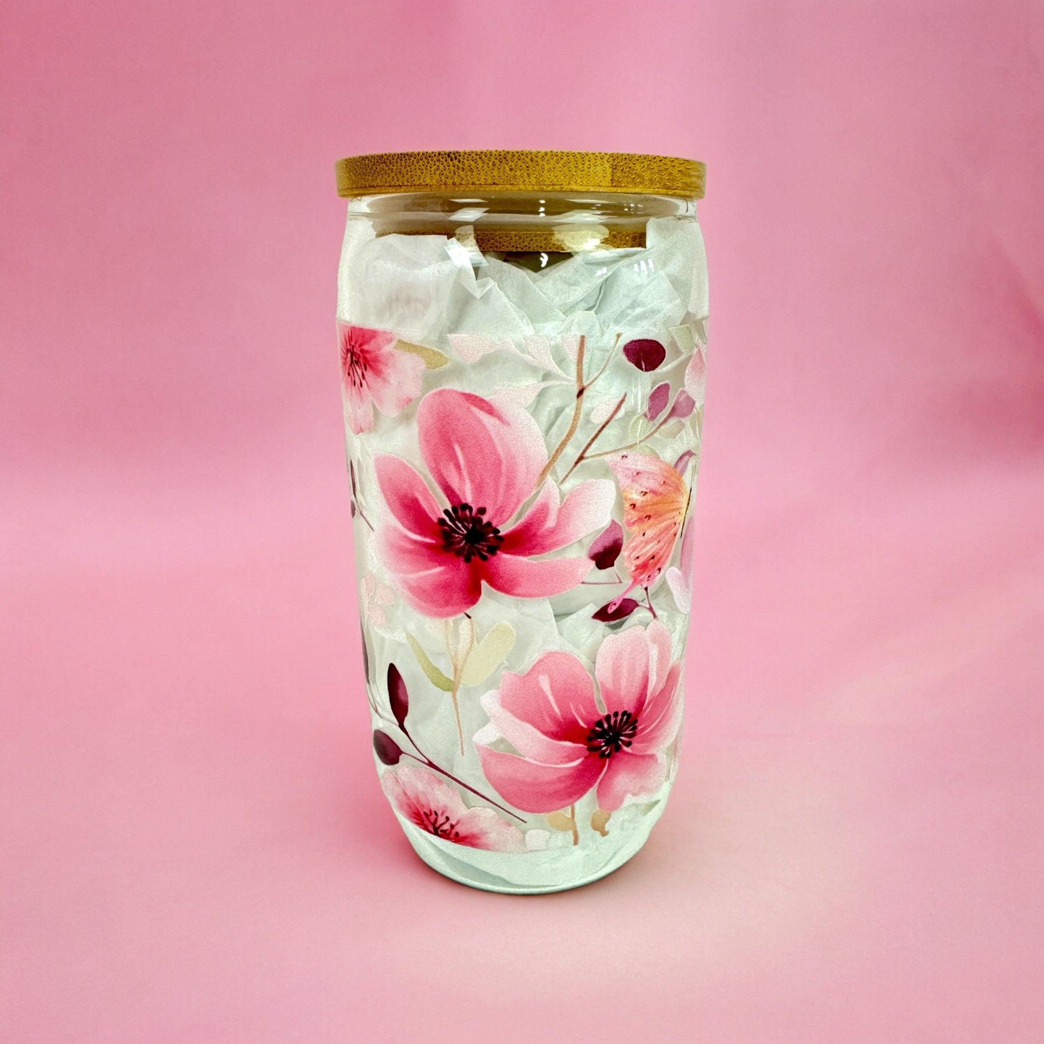 Flower Pink 16oz (455ml) Iced Coffee Glass Cup