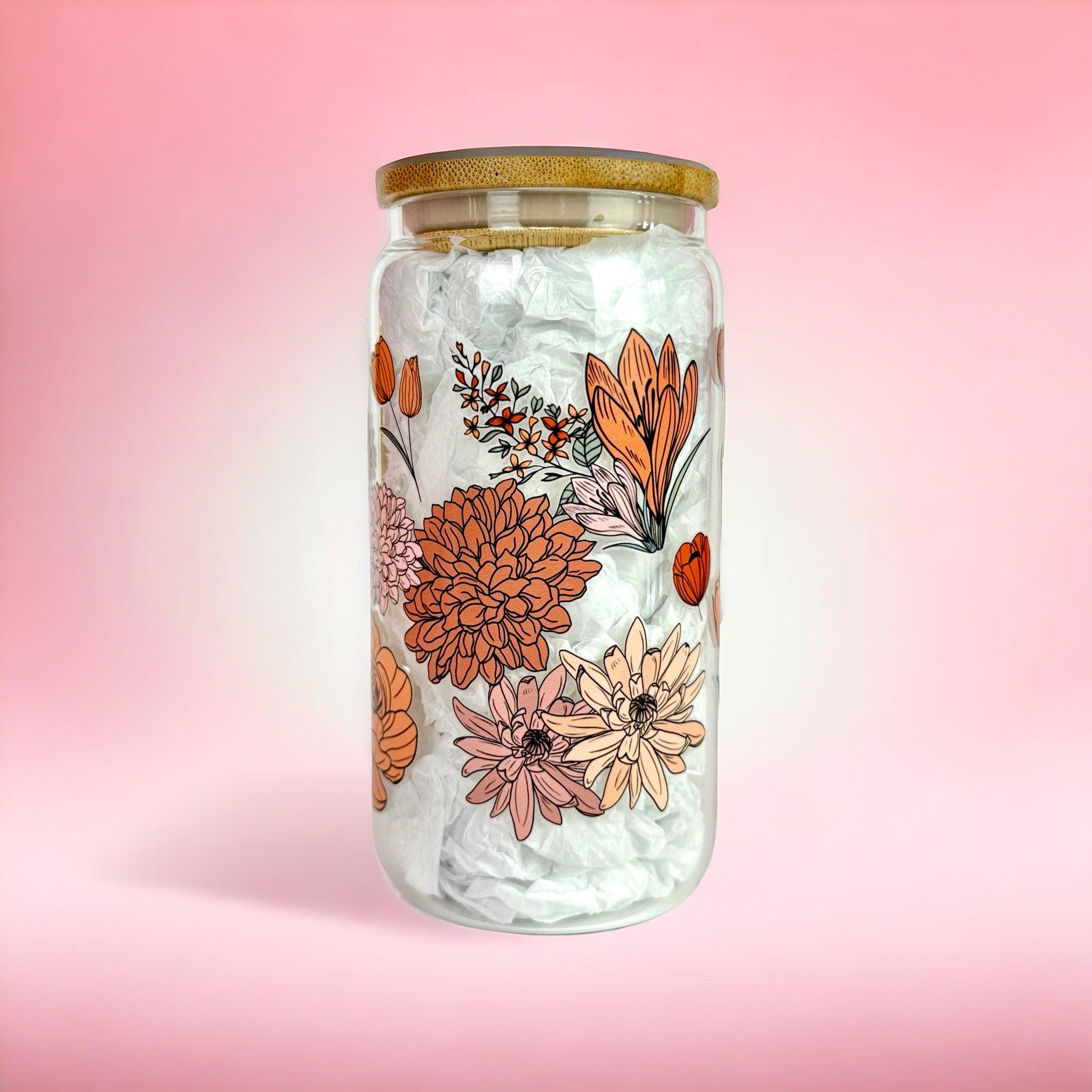 Boho Flower 16oz (455ml) Iced Coffee Glass Cup