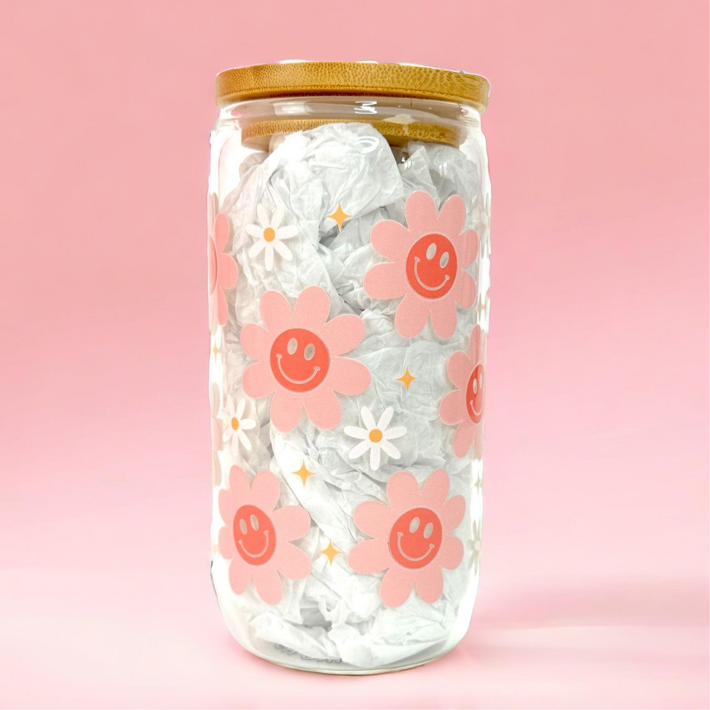 Happy Daisy 16oz (455ml) Iced Coffee Glass Cup