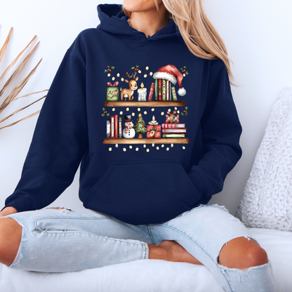 📚✨ 🎄 Cozy Christmas Bookshelf Luxuriously Thick Hoodie