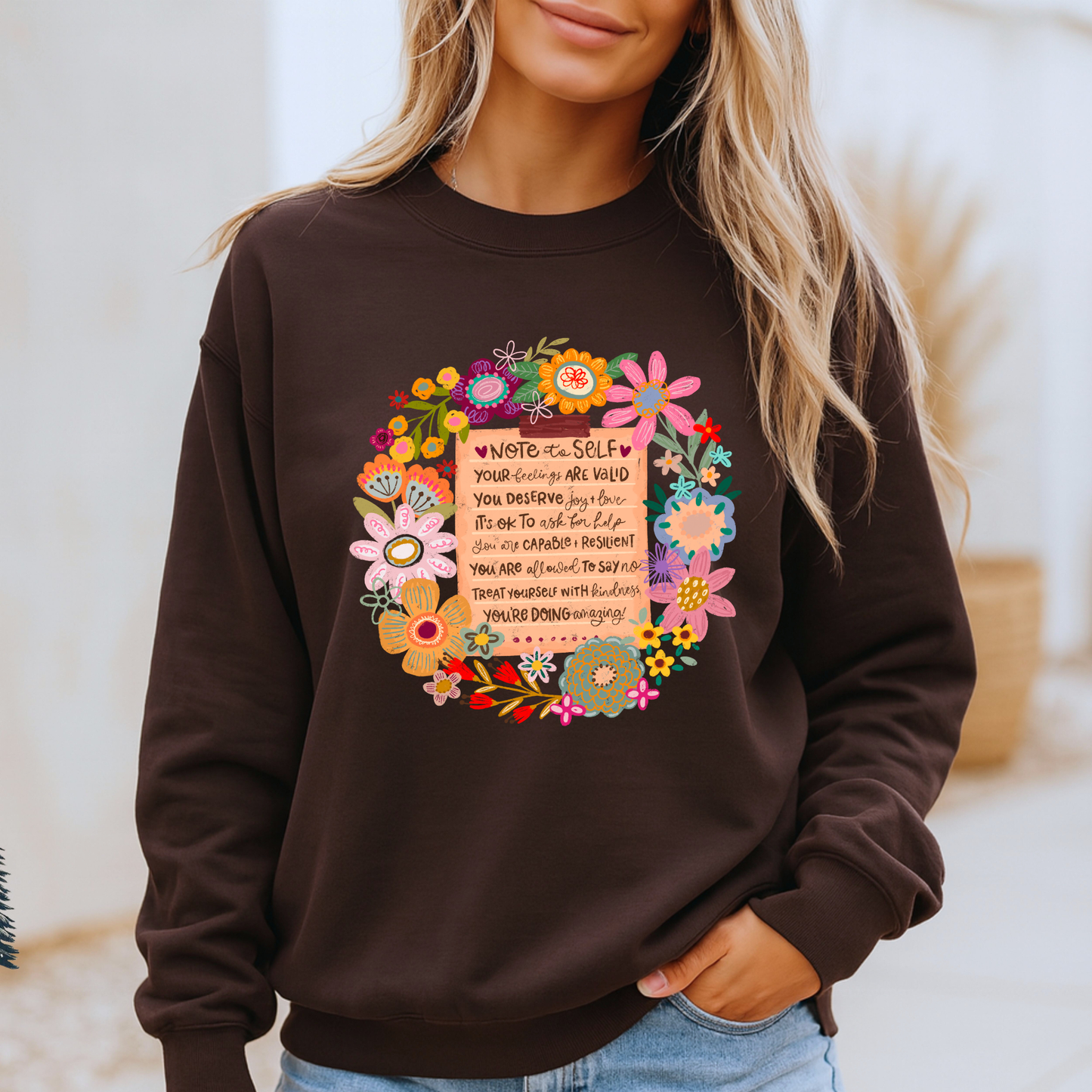 Note to Self Floral Affirmations🌸✨💛 Organic Cotton Sweatshirt