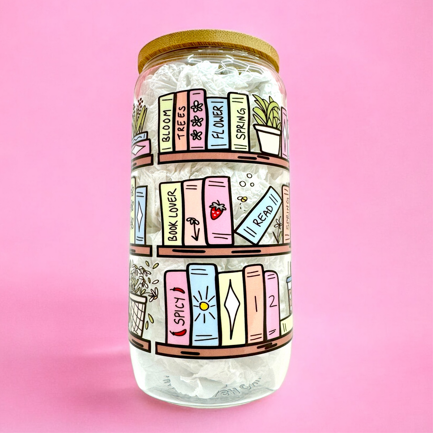 📚Bookish Bookshelf 16oz Glass Cup✨
