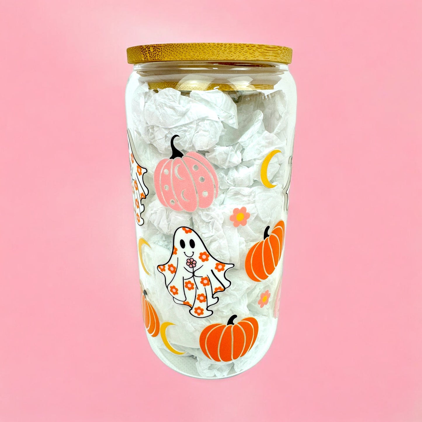 👻 Spooky Cute Ghosts – 16oz Glass Cup 🎃🌸