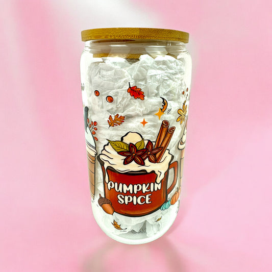 🎃 Pumpkin Spice Latte Glass Cup – 16oz 🍂☕
