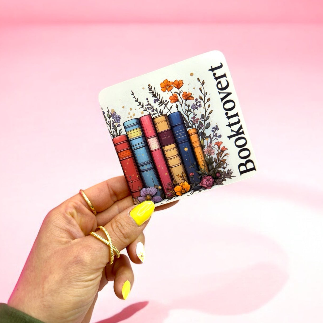 Booktrovert Floral Bookshelf Coaster” 📚🌸✨