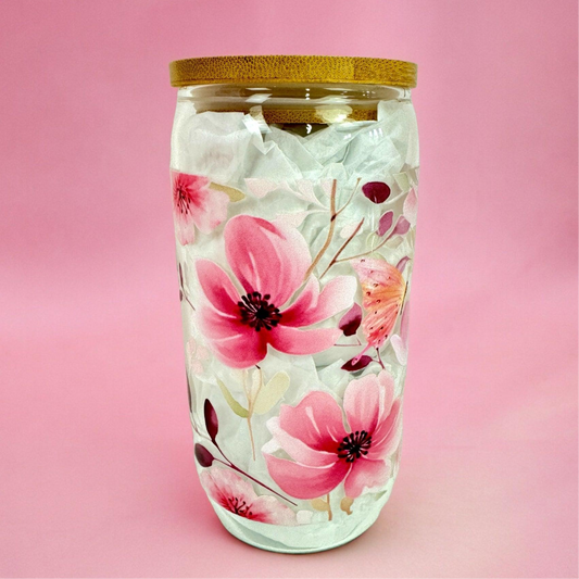 Flower Pink 16oz (455ml) Iced Coffee Glass Cup