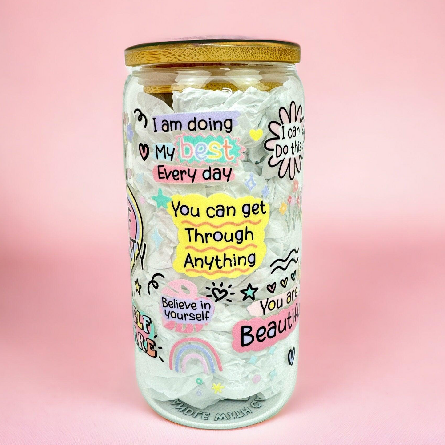 Cup Of Positivity 16oz (455ml) Iced Coffee Glass Cup