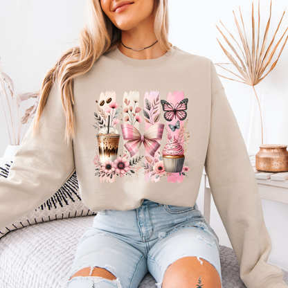 🩷☕ Coquette Coffee & Cupcake Sweatshirt 🎀🦋