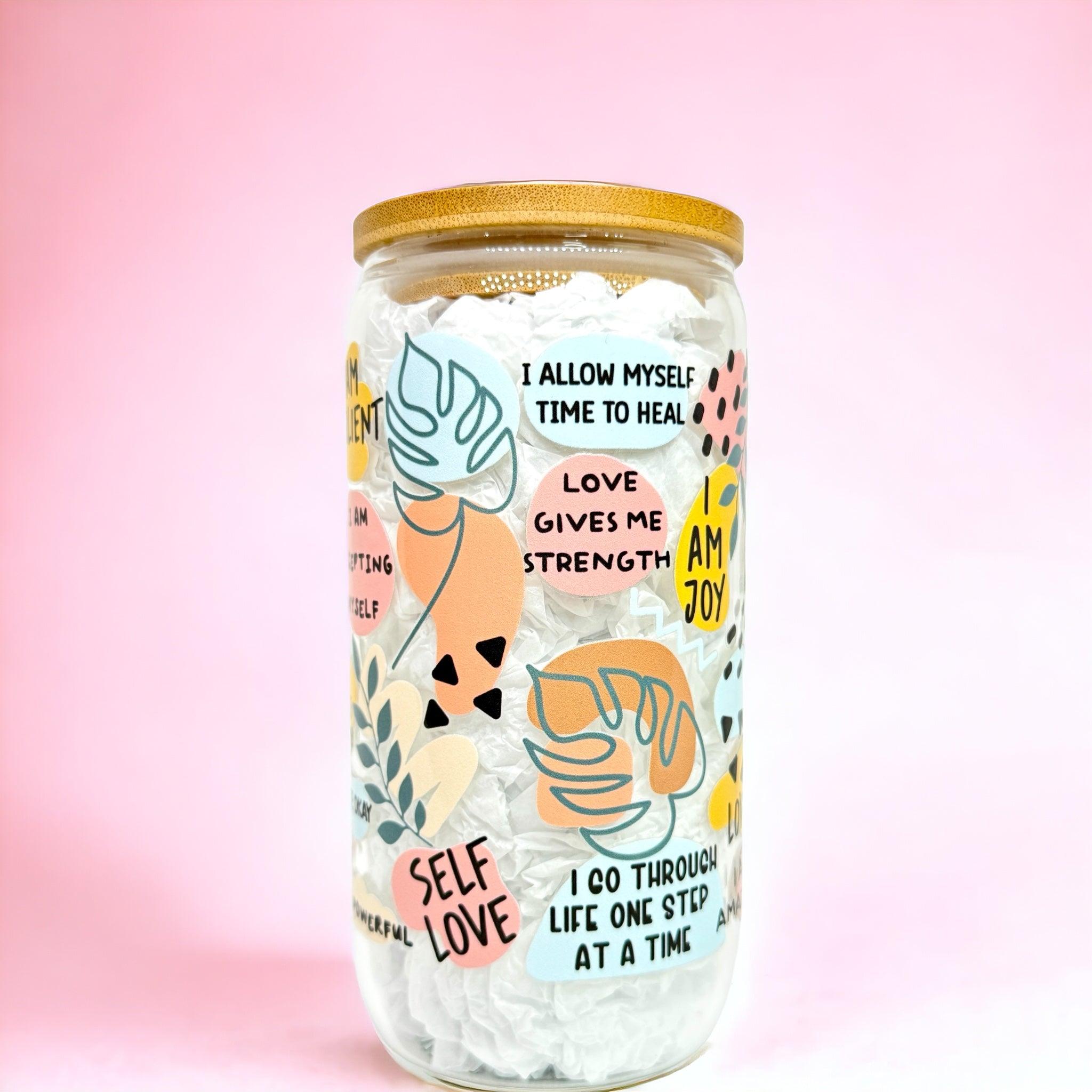 Positive Self Love 16oz (455ml) Iced Coffee Glass Cup