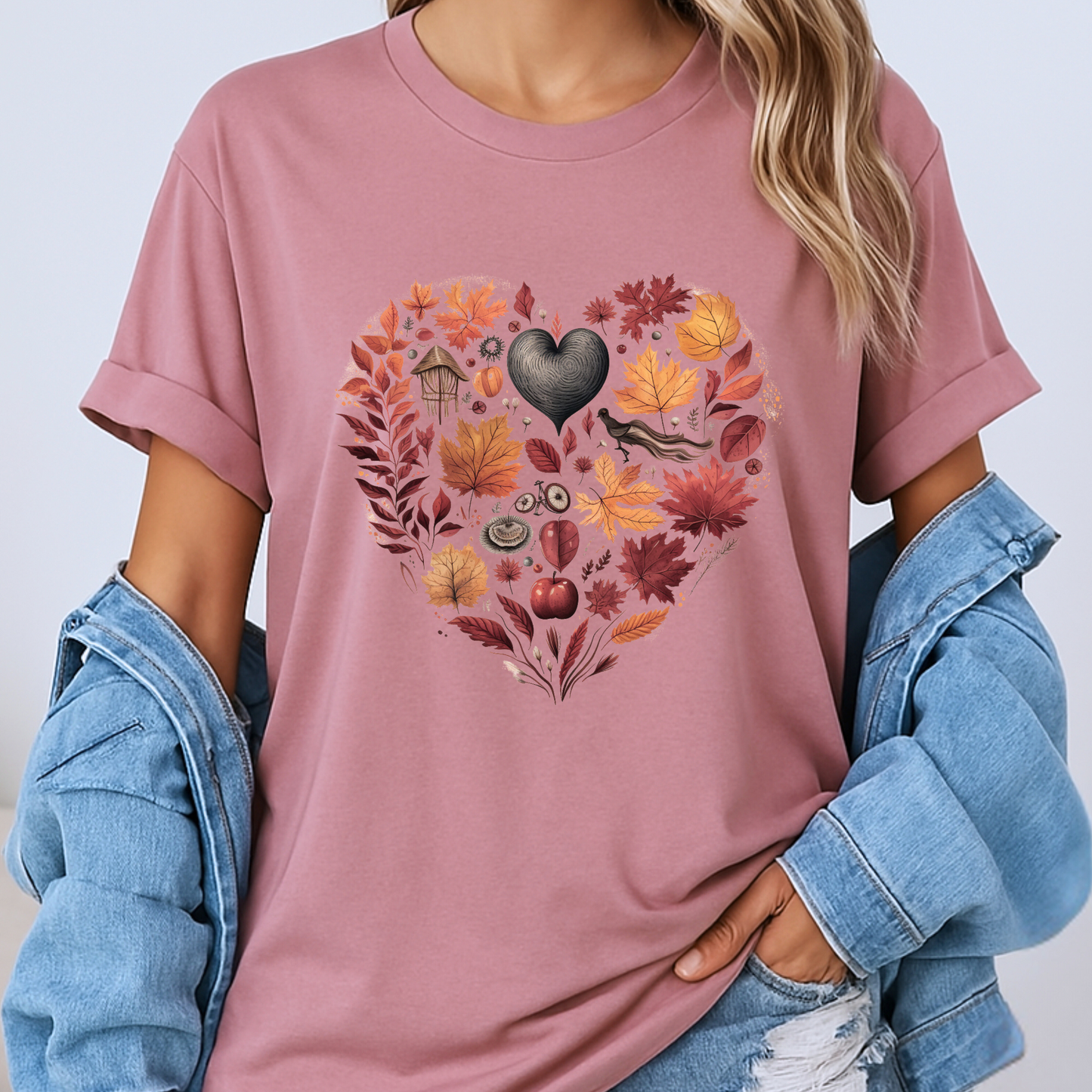 🍁🖤 Autumn Heart T-Shirt🧣100% Organic cotton