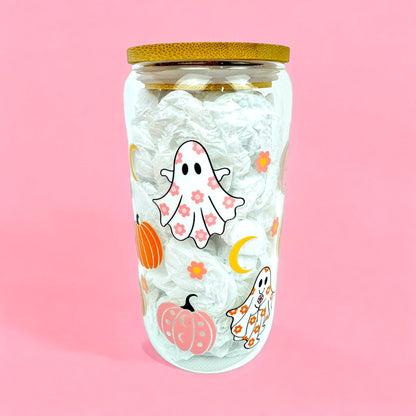 👻 Spooky Cute Ghosts – 16oz Glass Cup 🎃🌸
