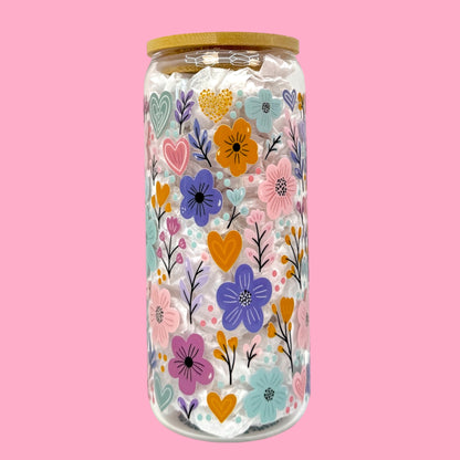 🌸Pastel Wildflower 20oz Glass Cup 💖