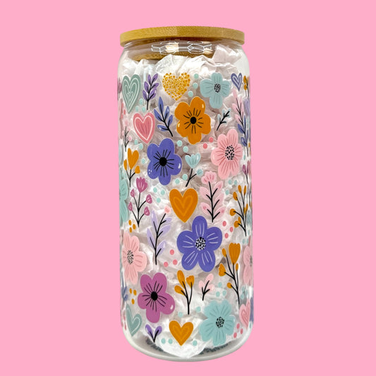 🌸Pastel Wildflower 20oz Glass Cup 💖