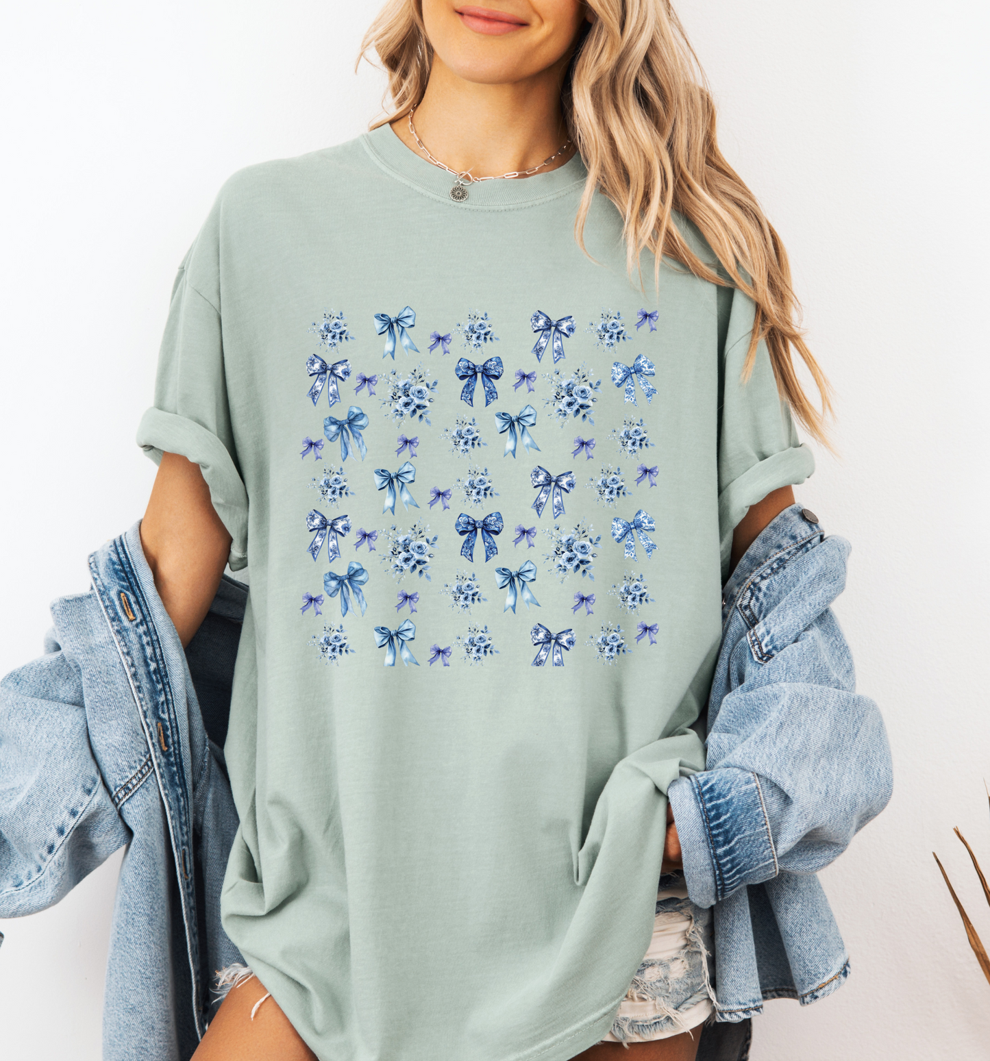 💙 Blue Ribbons & Florals Tee✨