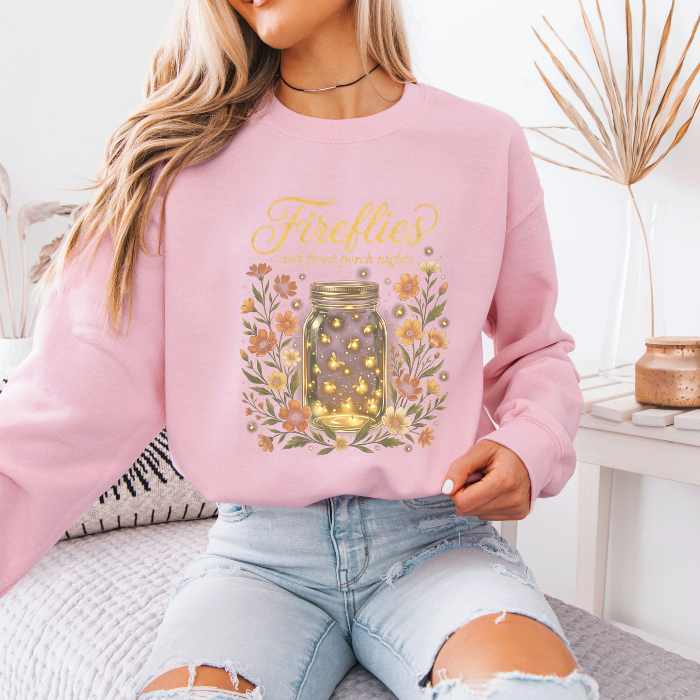 ✨🐞 Fireflies & Front Porch Nights Cozy Sweatshirt 🌙🌼💛