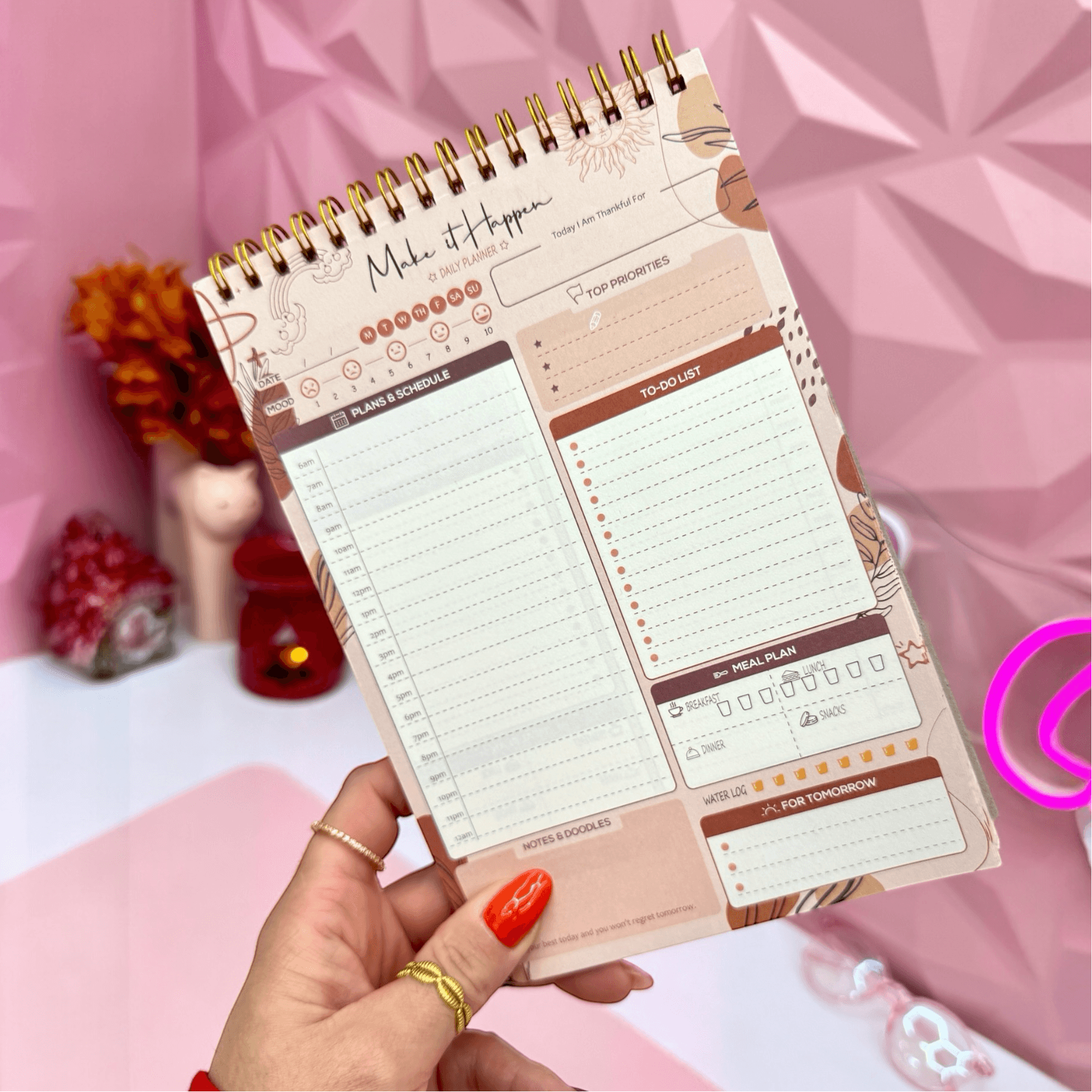 Make It Happen” To-Do List Planner - Undated Spiral Notepad with 52 Tear-Off Sheets