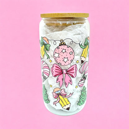 🎀 Pink Christmas Treats 16oz Glass Cup