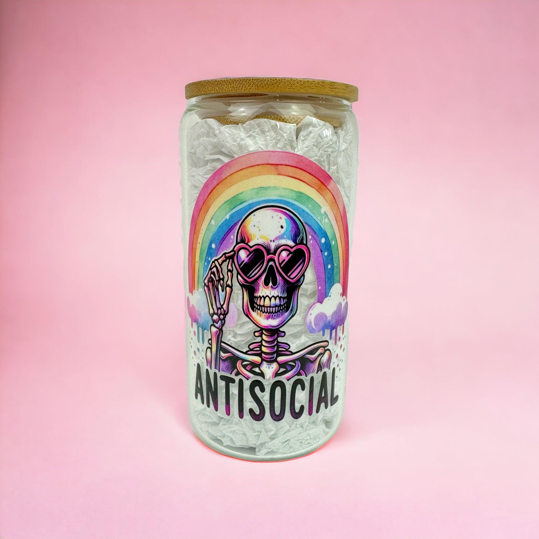 Antisocial Skull 16oz (455ml) Iced Coffee Glass Cup