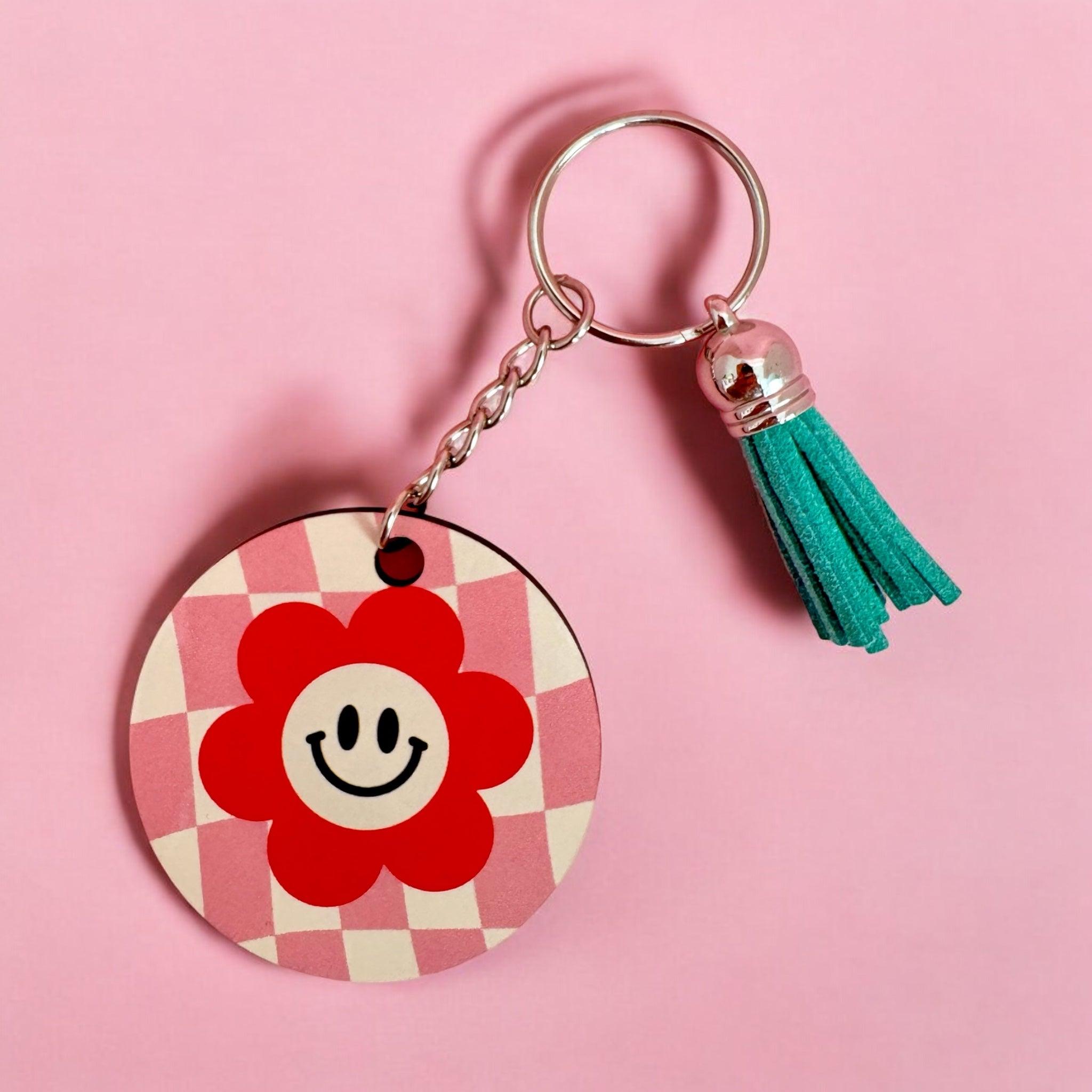 Daisy Smile Face Keyring with Tassel Charm