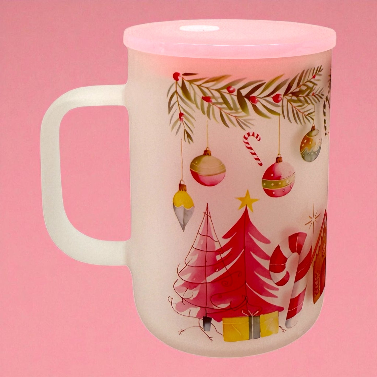 💖Pink Wonderland Christmas 16oz Frosted Mug 🎄🍬