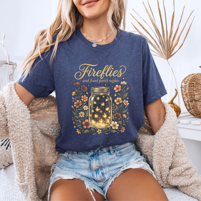 ✨🐞 Fireflies & Front Porch Nights Floral t-shirt 🌙🌼💛
