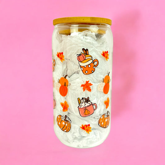 🍁 Autumn Cozy Drinks Glass Cup – 16oz 🎃