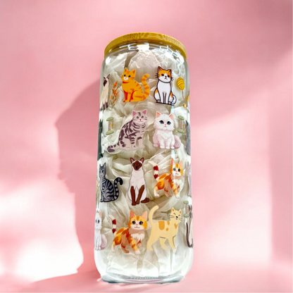🌸 Meow & Sip – 20oz Cat Lovers Glass Cup 🐾