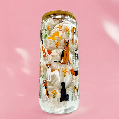 🐶 “Puppy Love” 20oz Glass Cup – Dog Lover Edition 🐾🌸