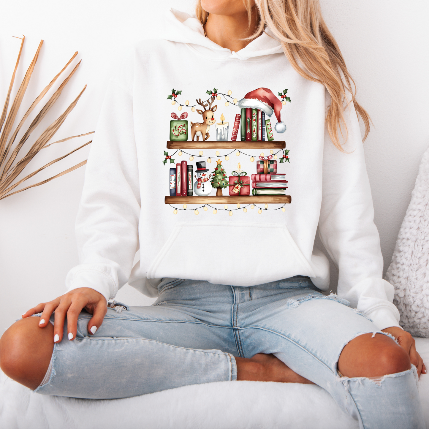 📚✨ 🎄 Cozy Christmas Bookshelf Luxuriously Thick Hoodie