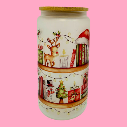 🎄📚 Bookish Christmas 16oz Frosted Glass