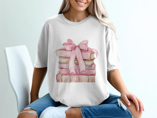 Books and bow T-shirt 100% Organic Cotton
