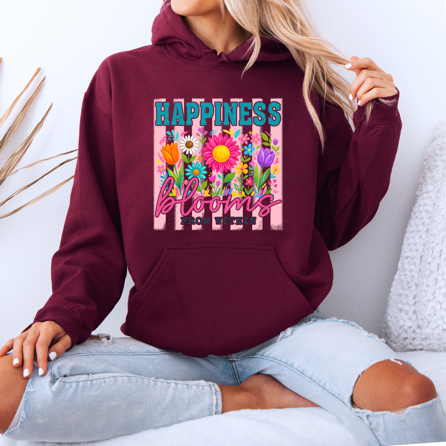 🌸✨ Happiness Blooms From Within Cozy Hoodie 🌼💖🌷