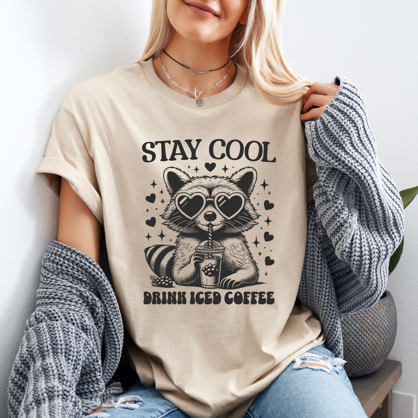 ☕🐾 Stay Cool Raccoon Tee | Drink Iced Coffee Vibes 🧊💖