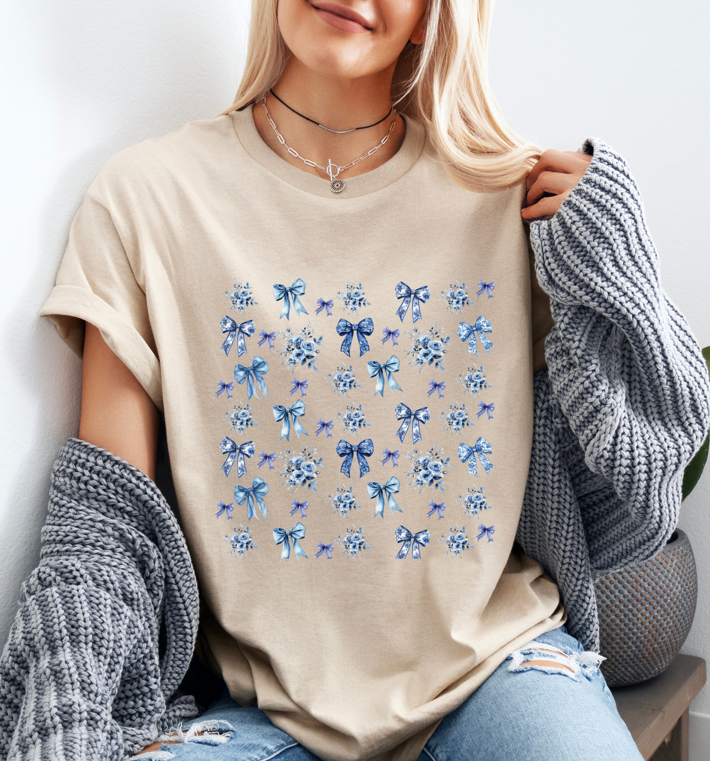 💙 Blue Ribbons & Florals Tee✨