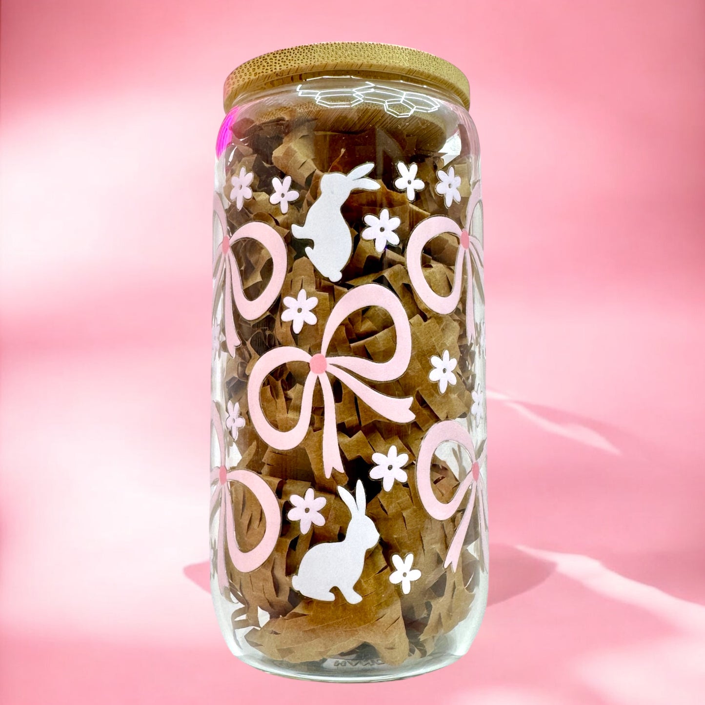 🎀🐰 Pink Bow Bunny 16oz Glass Cup