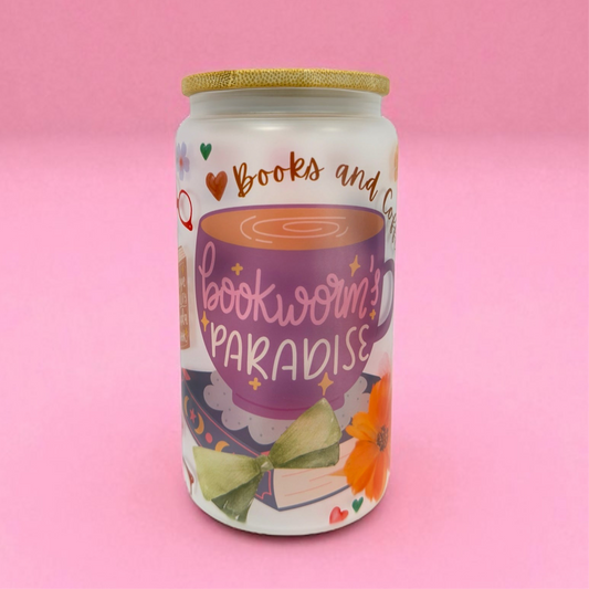 📚✨ Bookworm’s Paradise | 16oz Frosted Glass Cup ☕🌸