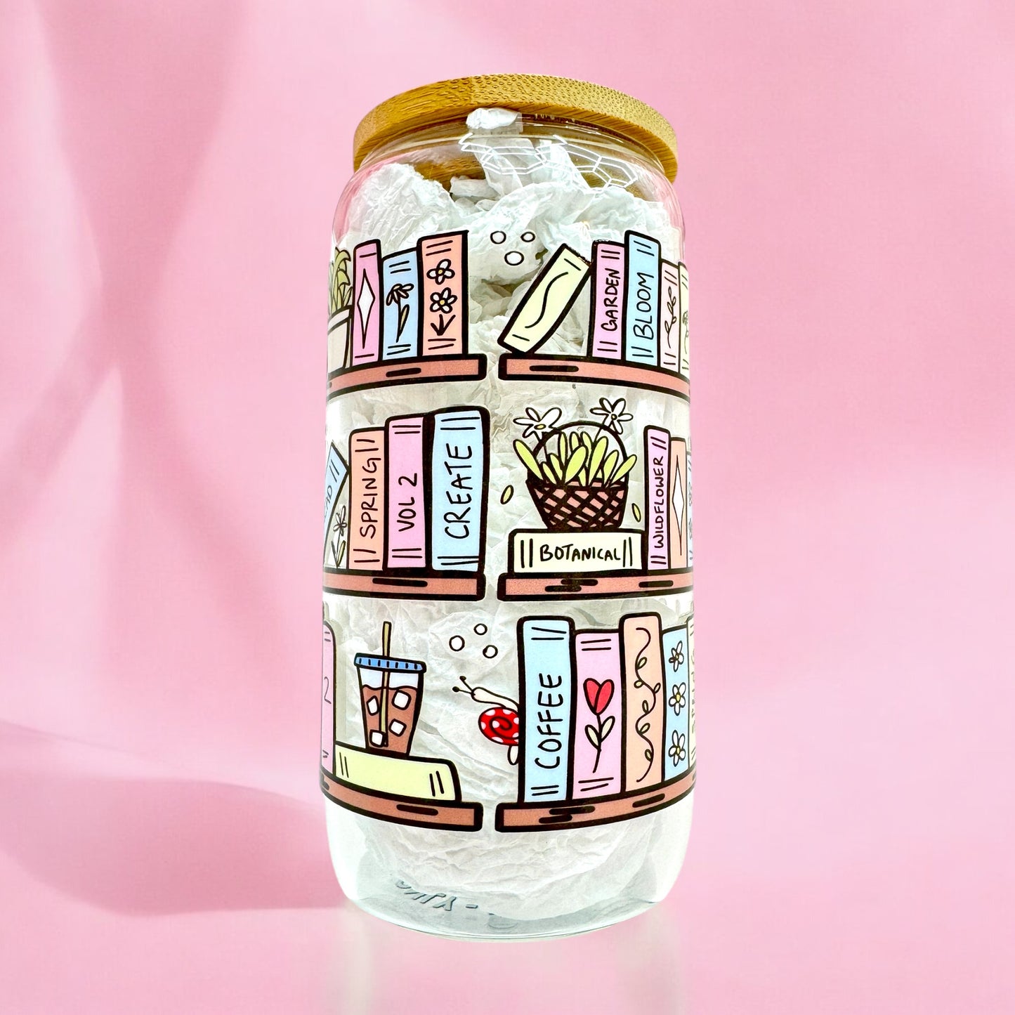 📚Bookish Bookshelf 16oz Glass Cup✨