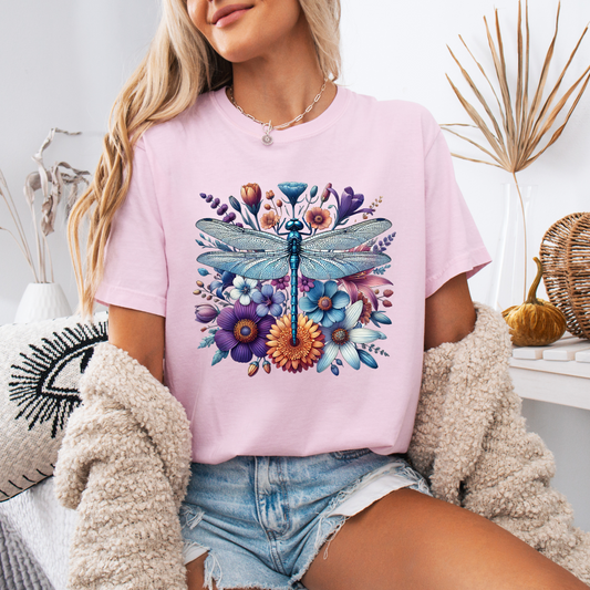 ✨Dragonfly Garden Magic🦋🌺✨ 
 T-shirt 100% Organic Cotton