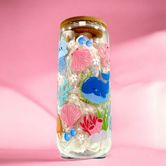 🌊🐢 “Under the Sea” 20oz Glass Cup🪸