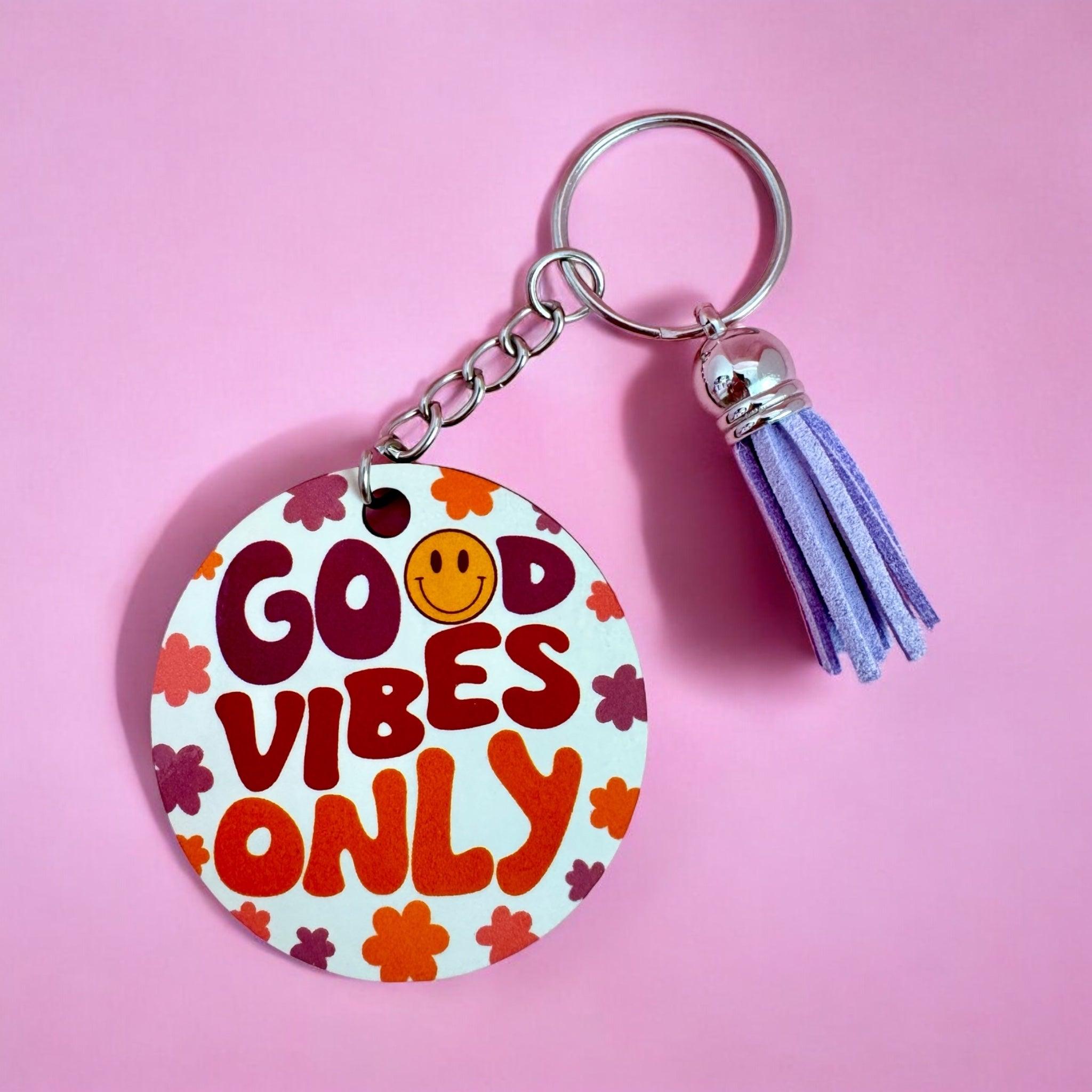 Good Vibes Only Keyring  with Tassel Charm