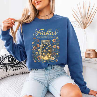 ✨🐞 Fireflies & Front Porch Nights Cozy Sweatshirt 🌙🌼💛