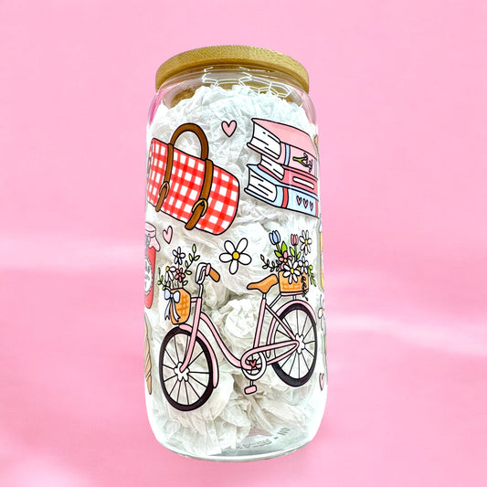 ✨Bonjour, Bliss! 16oz Glass Cup 🥐🍓☕️