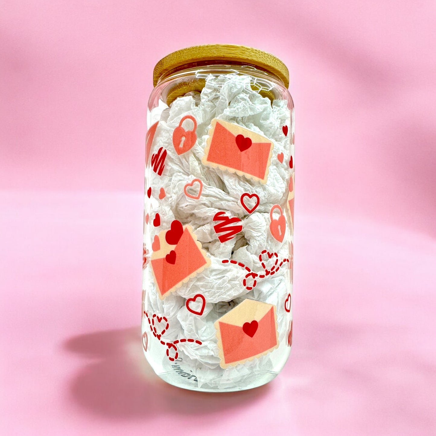 💌 Love Letter Glass Cup with Bamboo Lid & Glass Straw 💖