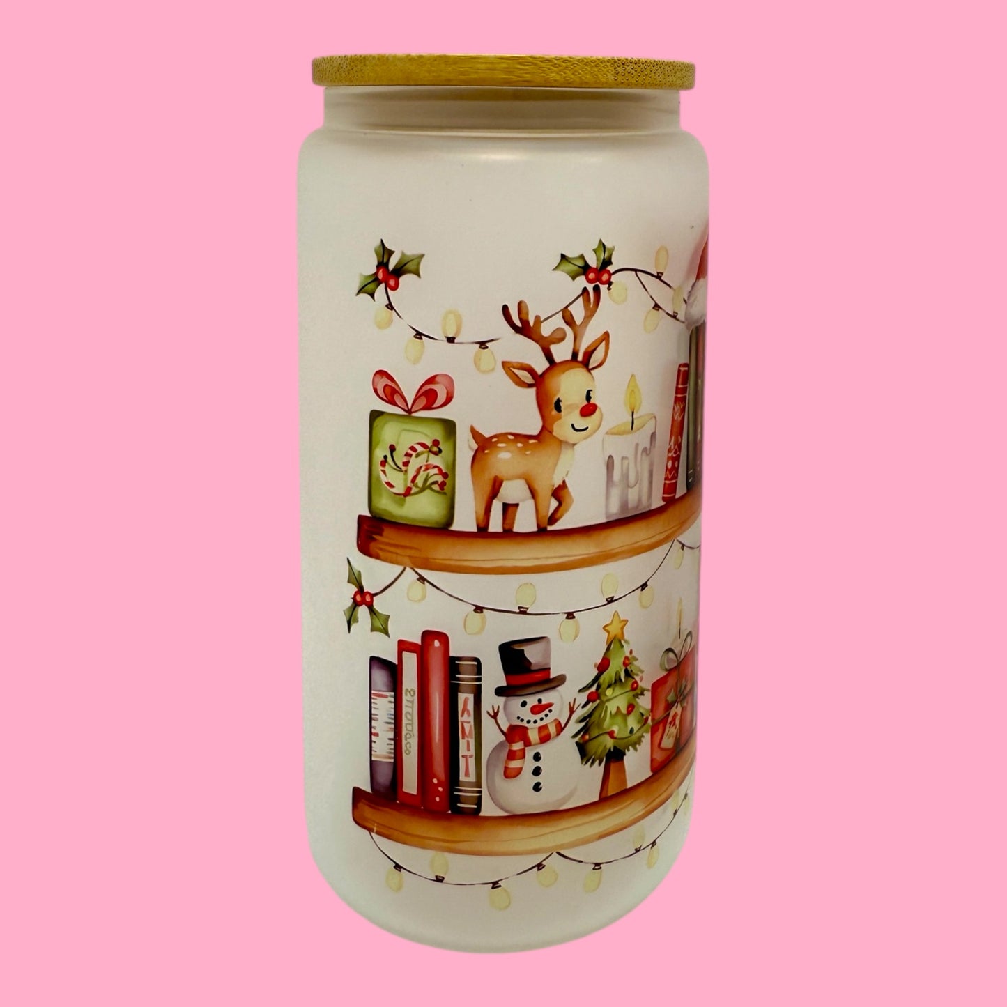 🎄📚 Bookish Christmas 16oz Frosted Glass