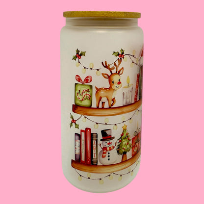 🎄📚 Bookish Christmas 16oz Frosted Glass