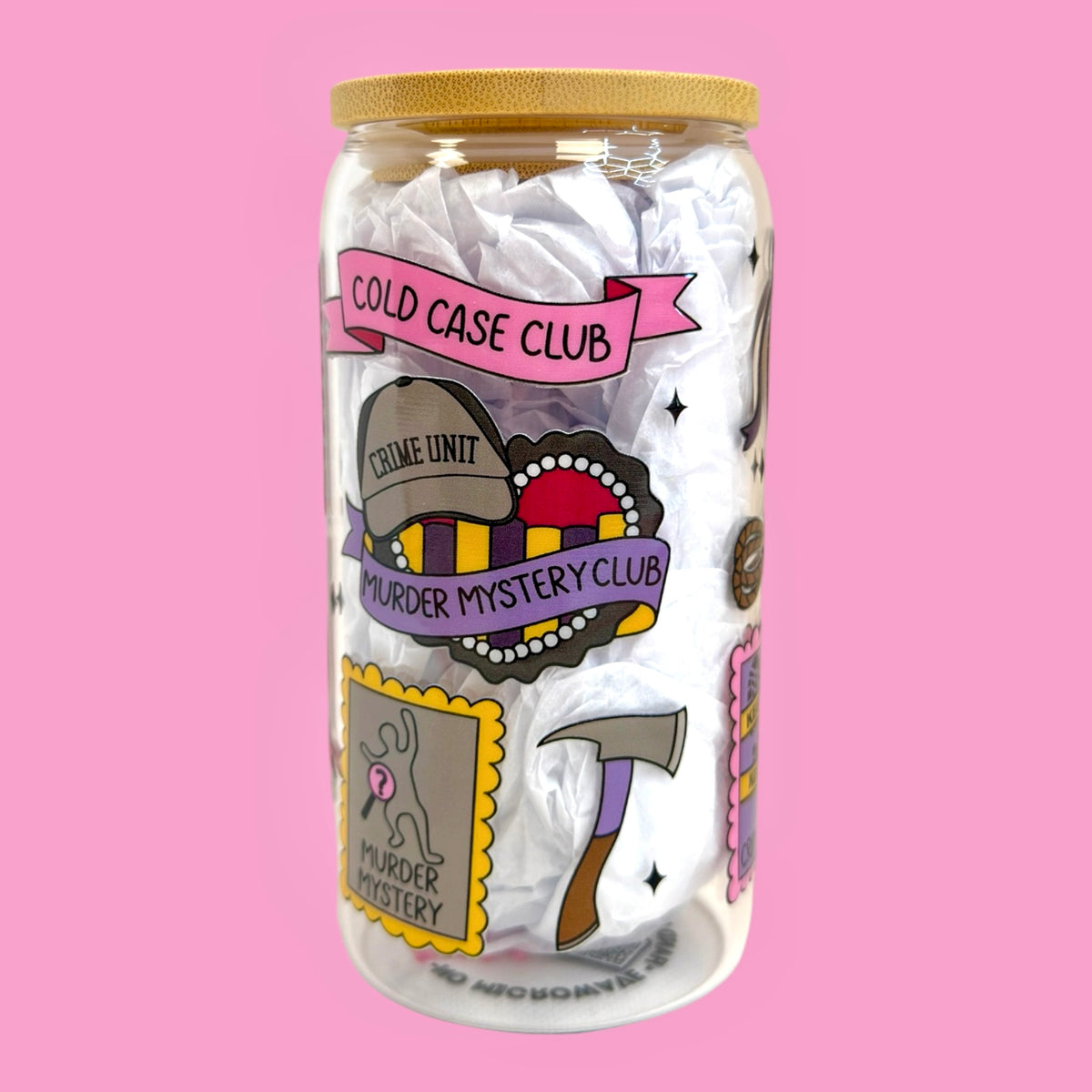📚Thriller & True Crime Lover 16oz Glass Cup 💀