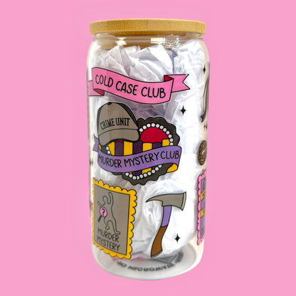 📚Thriller & True Crime Lover 16oz Glass Cup 💀