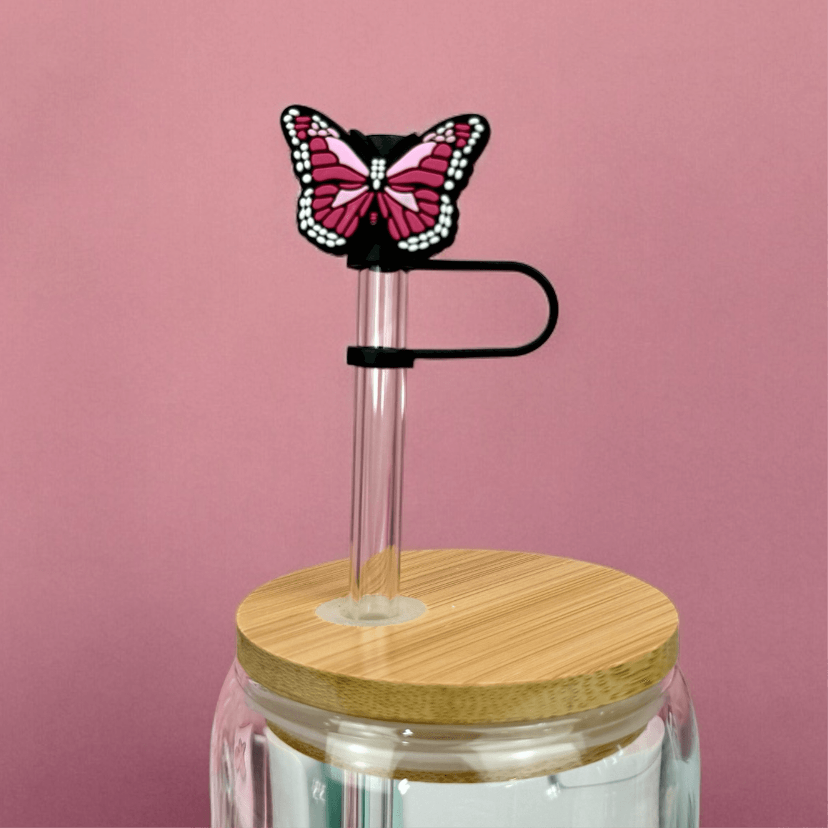 Pink Butterfly Straw Topper