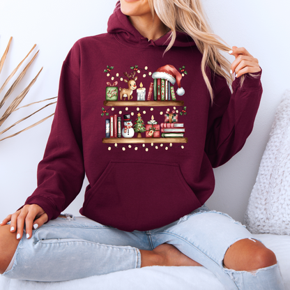 📚✨ 🎄 Cozy Christmas Bookshelf Luxuriously Thick Hoodie