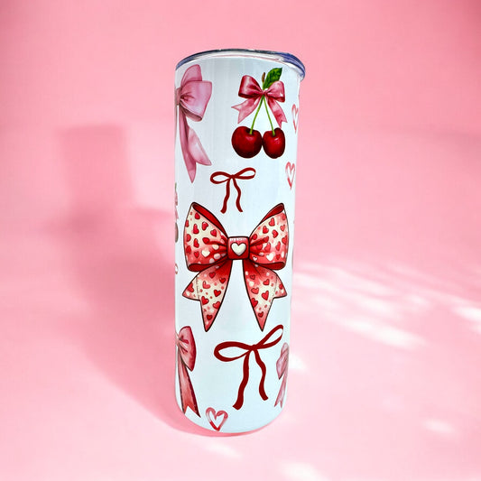 💕 Cherry Bow 20oz Tumbler with Lid & Straw 🍒🎀